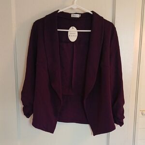 Purple Blazer with Draped Open Front and Textured Fabric